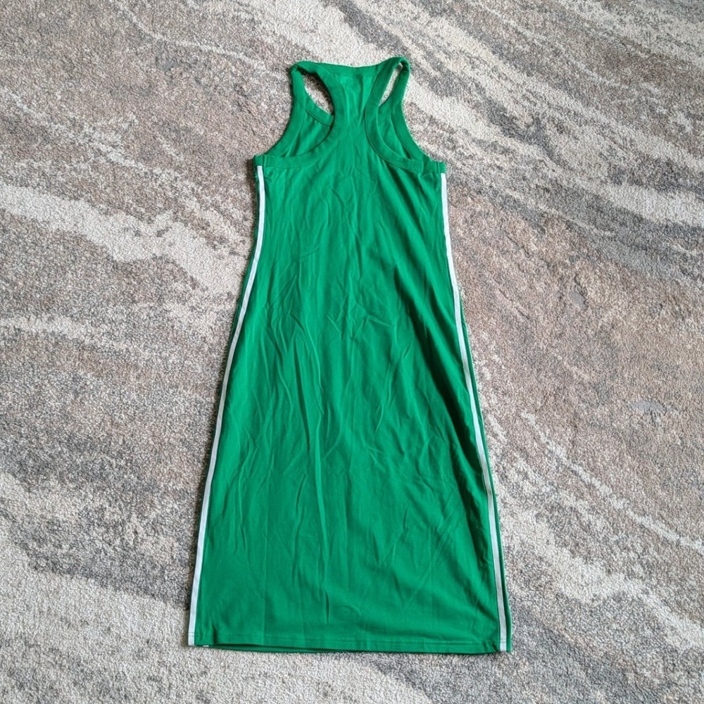 Adidas Originals Long Tank Dress Green White 3-Stripe Racerback Midi Size M - Picture 8 of 8